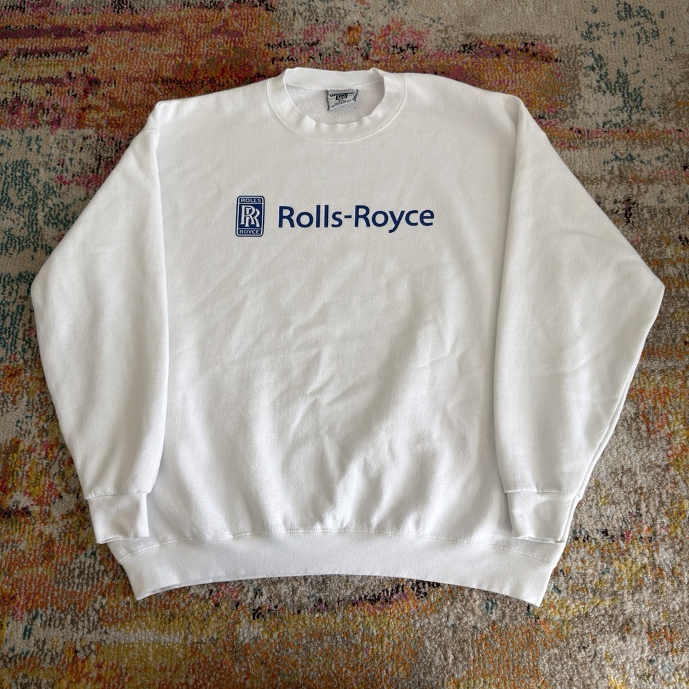 Vintage 90s Rolls Royce 2XL White Lee Crewneck Made In USA
